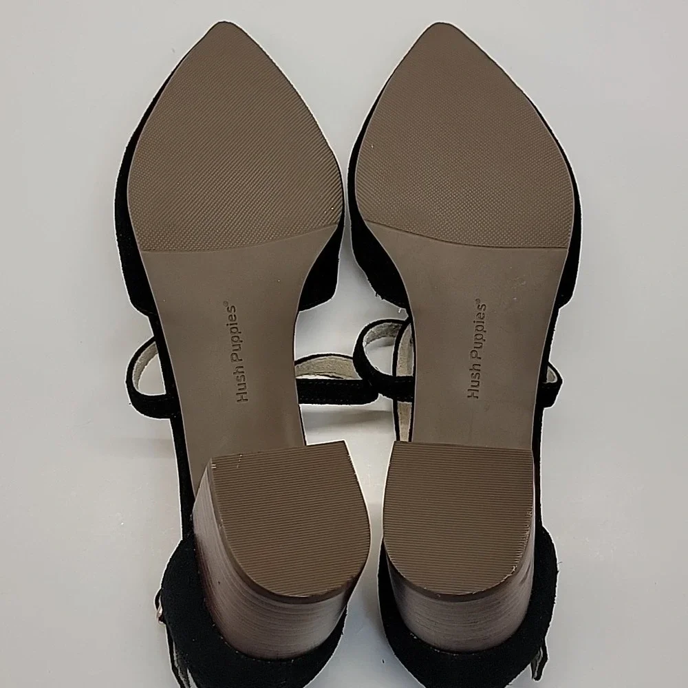 HUSH PUPPIES Sofie Cross Strap Black Suede Leather Womens Sz 9 Mid Block Heels‎